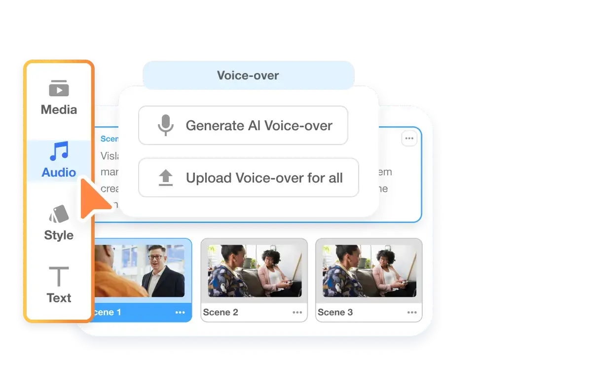 Edit your Visla script to video draft by replacing clips, adding branding, or inserting animations.